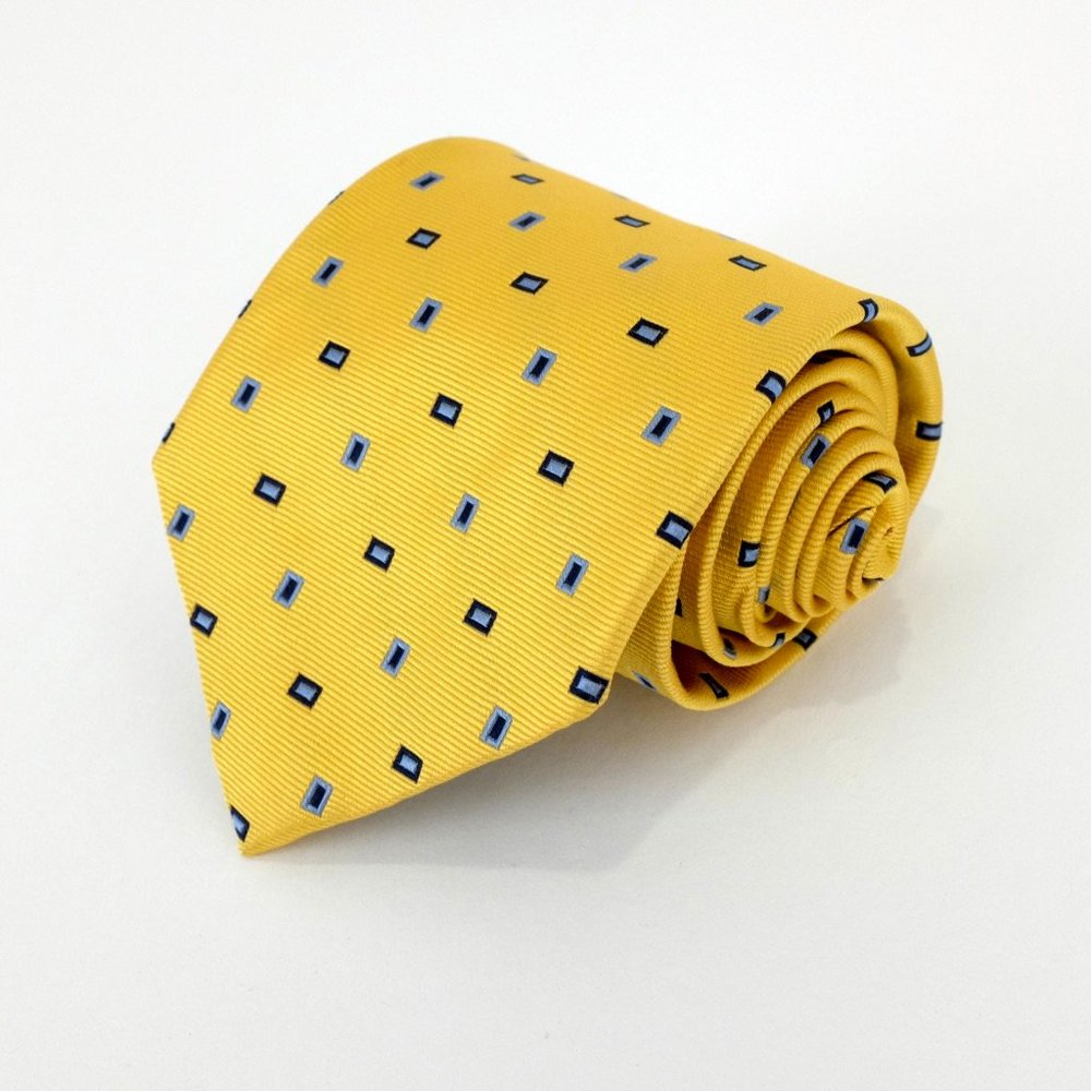 VTG Brooks Brothers Makers Pure Silk Geometric Yellow Necktie 3.75" 59" Woven in